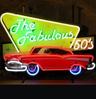 The Fabulous 50&apos;s Rode &apos;57 Chevy Neon Neon Verlichting Met Achterplaat 70 x 50 cm