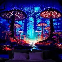 trippy paddenstoel blacklight wandtapijt uv reactieve mistige paddestoel psychedelische hangende wandtapijten muurschildering voor woonkamer slaapkamer Lightinthebox - thumbnail