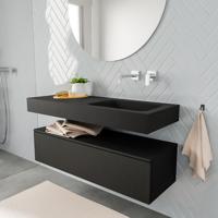 Zaro ALAN vrijhangende wastafel 120cm met wasbak Enkel rechts en onderkast in kleur Zwart mat 1 lade(s)