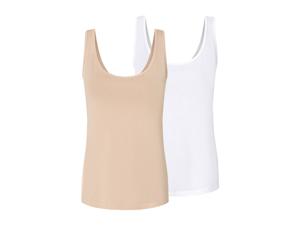 esmara 2 stuks dames tops (M (40/42), Beige/wit)