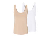 esmara 2 stuks dames tops (M (40/42), Beige/wit) - thumbnail