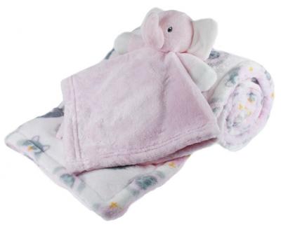 Soft Touch deken met knuffel olifant 70 x 100 cm wit/roze Soft Touch deken met knuffel olifant 70 x 100 cm wit/roze