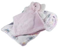 Soft Touch deken met knuffel olifant 70 x 100 cm wit/roze