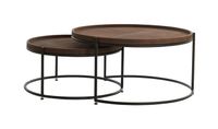 Light & Living Ronde Salontafel Jairo Leder en metaal, Set van 2 stuks - Bruin - thumbnail