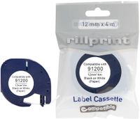 Rillprint compatible LetraTAG tape voor Dymo 91200, 12 mm, papier, wit - thumbnail