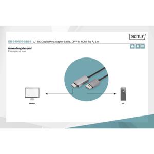 Digitus DB-340305-010-S DisplayPort-kabel DisplayPort Adapterkabel DisplayPort-stekker, HDMI-A-stekker 1 m Zwart 8K UHD, Afgeschermd (drievoudig), Flexibel,