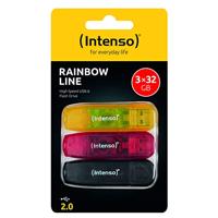 Intenso Rainbow Line USB-stick, 3 x 32 GB, USB 2.0, geel, rood en zwart