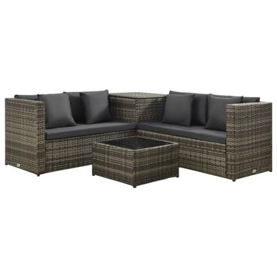 vidaXL 4-delige Loungeset met kussens poly rattan grijs vidaXL 4-delige Loungeset met kussens poly rattan grijs