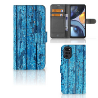 Motorola Moto G22 Book Style Case Wood Blue - thumbnail