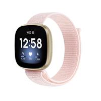 By Qubix - Compatible met Fitbit Versa 3 - Fitbit Versa 4 - Fitbit Sense 1 - Fitbit Sense 2 - Sport loop nylon bandje - Lichtroze - Compatible fitbit bandje