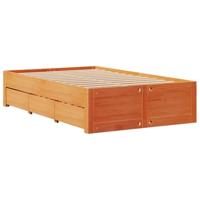 vidaXL Bedframe zonder matras met lades grenenhout wasbruin 135x190 cm, bed, bed ombouw, boxspring, bedbodem, slaapkamermeubel, stapelbed