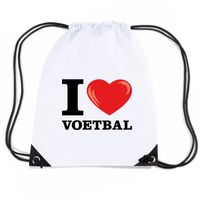 Nylon I love voetbal rugzak wit met rijgkoord - thumbnail