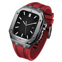 SULUET Rubberen band roestvrij stalen behuizing band voor Apple Watch Series 8 7 45mm, vervangende horlogeband accessoires mod kit metalen bezel band voor iwatch horloge SE/4/5/6 44mm, 45mm For 7 8,