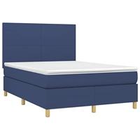 vidaXL Boxspring met matras en LED stof blauw 140x190 cm, bed, boxspringbed, tweepersoonsbed, slaapmeubel, boxspring bed, bed met matras, bedframe
