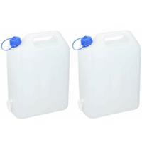 Jerrycan voor water - 2x - 15 liter - Kunststof - met kraantje en dop - thumbnail