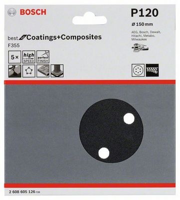 Bosch Accessories Best for Stone 2608605126 Excenterschuurpapier Met klittenband, Geperforeerd Korrelgrootte (num) 120 (Ø) 150 mm 5 stuk(s)