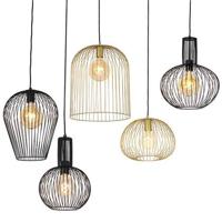 QAZQA Set van 5 design hanglampen zwart en goud - Wires - thumbnail