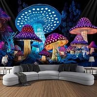 paddestoel fantasie blacklight wandtapijt uv reactief gloed in het donker trippy mistig natuur landschap hangend wandtapijt muurschildering voor woonkamer slaapkamer Lightinthebox