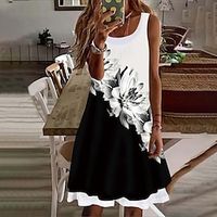 Dames Casual jurk Hemdjurk Bloemig Afdrukken Strakke ronde hals Mini-jurk Basic Casual Dagelijks Vakantie Mouwloos Zomer Lente Lightinthebox - thumbnail