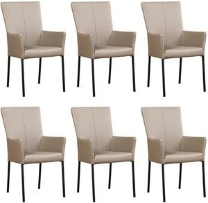 Set van 6 Taupe leren moderne eetkamerstoelen Daily - poot vierkant zwart - Toledo Leer Khaki (taupe leer)