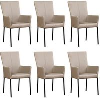 Set van 6 Taupe leren moderne eetkamerstoelen Daily - poot vierkant zwart - Toledo Leer Khaki (taupe leer) - thumbnail