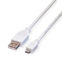 Value 11998752 USB 2.0 kabel, USB A stekker op Micro USB B stekker, 1,8 m wit