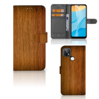 OPPO A15 Book Style Case Donker Hout - thumbnail