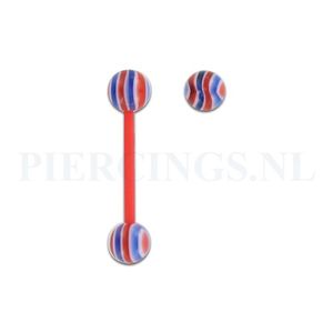 Tongpiercing flexibel marmer rood blauw