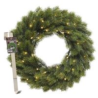 Kerstkrans 40 cm - groen met led - met messing zilveren hanger/ophanghaak - kerstversiering - thumbnail