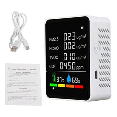 Detector, 6 in 1 C02 Meter PM2.5 HCHO TVOC Multifunctionele Luchtkwaliteit Meter voor thuis, kantoor, werkplek, hotel Wit