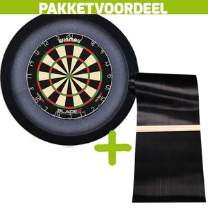 Winmau Blade 6 +  Dartmat 60*300 incl Oche + Dartbordverlichting Basic XL Zwart