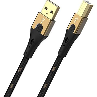 Oehlbach Primus USB-kabel type B 2.0 - State of The Art - High Speed 480 Mb/s zeer flexibele metalen stekker HPOCC 3-voudige afscherming - printer, scanner, audio versterker - zwart/goud - 5 m