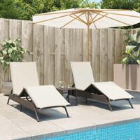 Ligstoelen 2 st met tafel poly rattan bruin - thumbnail