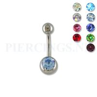 Juwelen navelpiercing 10 mm met 1 steentje blauw