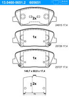 Remblokkenset, schijfrem ATE, u.a. fÃ¼r Hyundai, KIA