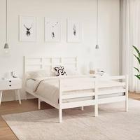 vidaXL Bedframe massief hout wit 140x190 cm, bed, ledikant, massief houten bedframe, bedbodem, bed frame, slaapmeubel, tweepersoonsbed, bedden