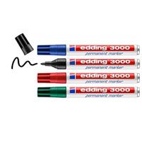 edding 3000 permanent marker - zwart rood blauw groen - 4 stiften - ronde punt 1,5-3 mm - sneldrogende permanent marker - water- en wrijfvast - voor karton, kunststof, hout, metaal - universele marker