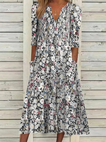 Floral V neck Casual Half sleeve Dress