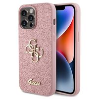 iPhone 15 Pro Max Guess Fixed Glitter 4G Metal Logo Cover - Roze - thumbnail