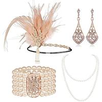 Vintage Jaren 1920 Gatsby Jaren '20 flapper hoofdband Accessoireset Ketting Oorbel Charleston Dames Veer Modieus Maskerade Festival Armband Lightinthebox