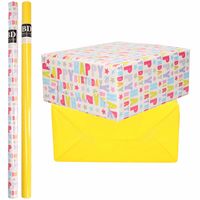 8x Rollen kraft inpakpapier happy birthday pakket - geel 200 x 70 cm - thumbnail