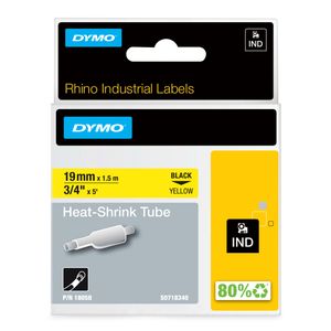 Labeltape krimpkous DYMO IND RHINO 18058 Polyolefine Tapekleur: Geel Tekstkleur:Zwart 19 mm 1.5 m