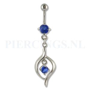 Navelpiercing hangend kristal blauw