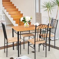 5-Delige Eetkamerset met Metalen Frame Moderne 5-Delige Zitgroep Keukentafel met 4 Stoelen voor Thuis Restaurant en Café Naturel en Zwart - thumbnail