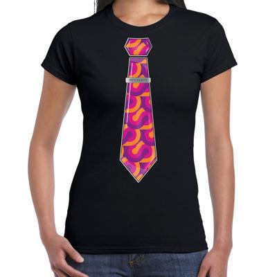 Verkleed T-shirt voor dames - 70s stropdas - zwart - jaren 70 - foute party - carnaval/themafeest Verkleed T-shirt voor dames - 70s stropdas - zwart - jaren 70 - foute party - carnaval/themafeest