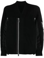 sacai cardigan en maille nervurée à fermeture zippée - Noir