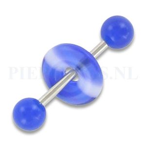 Tongpiercing acryl donut blauw streep