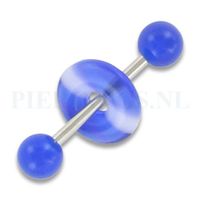 Tongpiercing acryl donut blauw streep