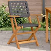 Tuinstoelen 2 st massief acaciahout en poly rattan zwart - thumbnail