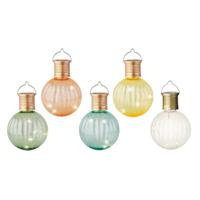 Set van 5x stuks buiten led lichtgroene, turquoise, oranje, gele en witte solar lampion 11 cm - thumbnail